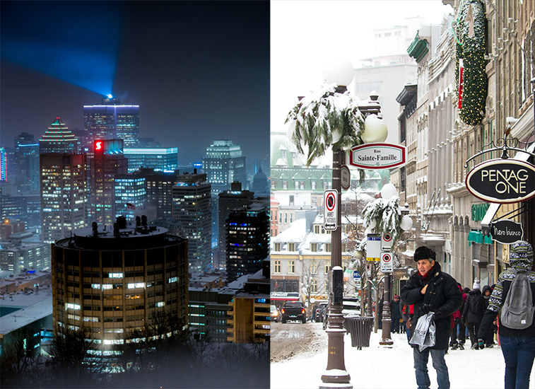 Left: Montreal (Photo: Robin Inizan). Right: Québec City (Photo: Denise Leon).